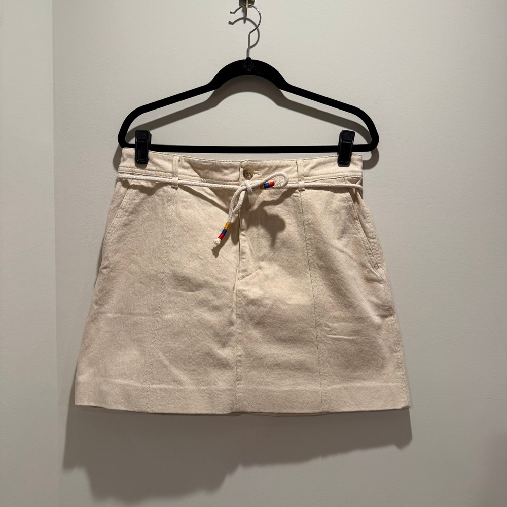 MADEWELL Cream Denim A-Line Mini‎ Skirt with Rope Belt Size 10 Off-White